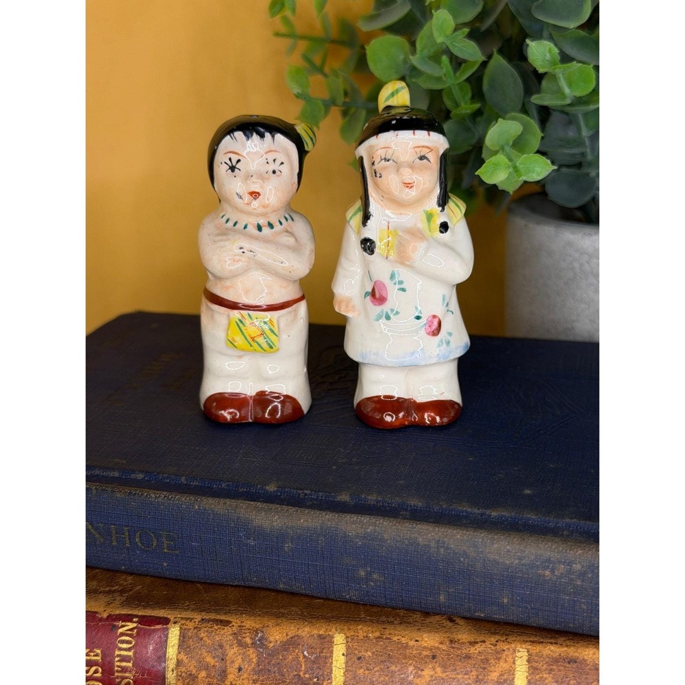 Vintage Native American Style Salt and Pepper Shakers Ceramic Japan Figurines